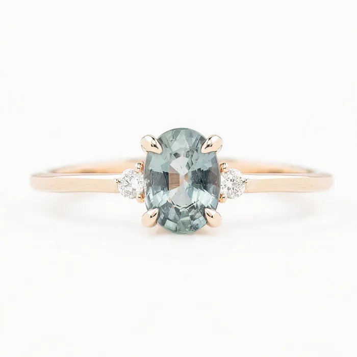 Emilie Ring 095ct Light Blue Green Unheated Sapphire 14K Rose Gold One of a kind Envero Jewelry Rings Emilie Ring 095ct Light Blue Green Unheated Sapphire 14K Rose Gold One of a kind Envero Jewelry Rings
