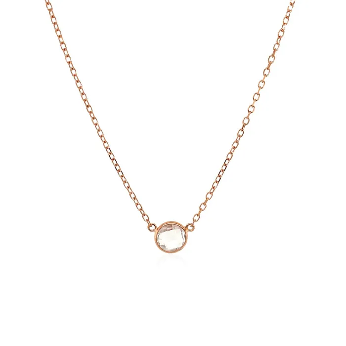 Necklaces 14k Rose Gold 17 inch Necklace with Round White Topaz MayaMila