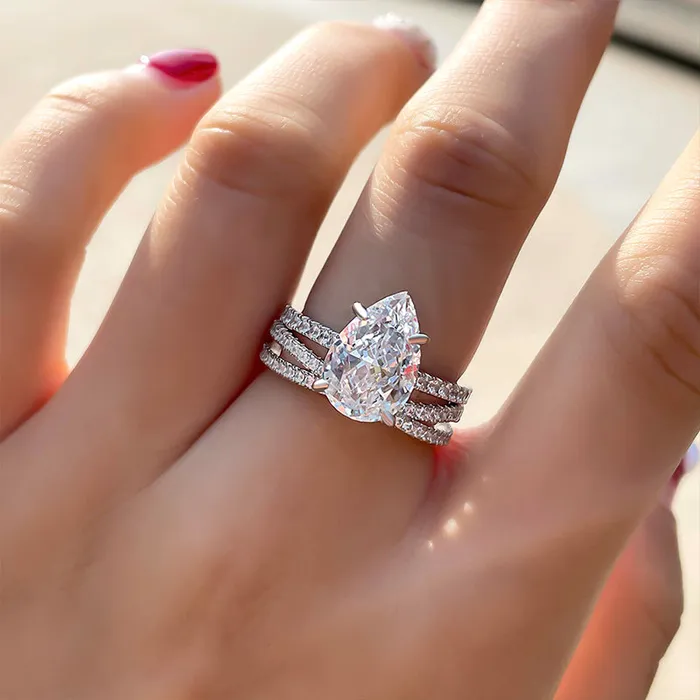Rings Shineofdiamond Dainty Pear Cut Interweave Band Sterling Silver Wedding Bridal Set