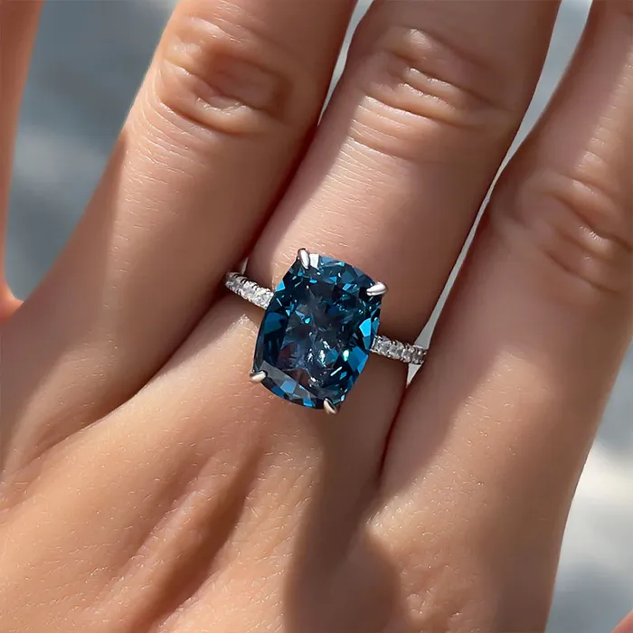 Rings Shineofdiamond Vintage Blue Cushion Cut Sterling Silver Engagement Ring