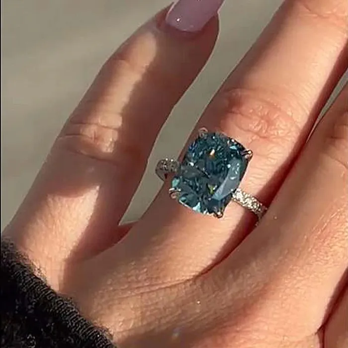 Rings Shineofdiamond Vintage Blue Cushion Cut Sterling Silver Engagement Ring