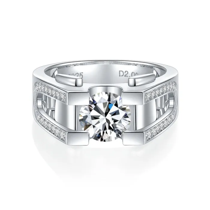 shine of diamond 10ct 20ct Moissanite Engagement Mens Ring in Sterling Silver Rings