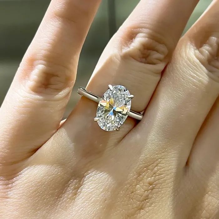 Shineofdiamond Rings Oval Cut Solitaire Golden Color Engagement Ring In Sterling Silver