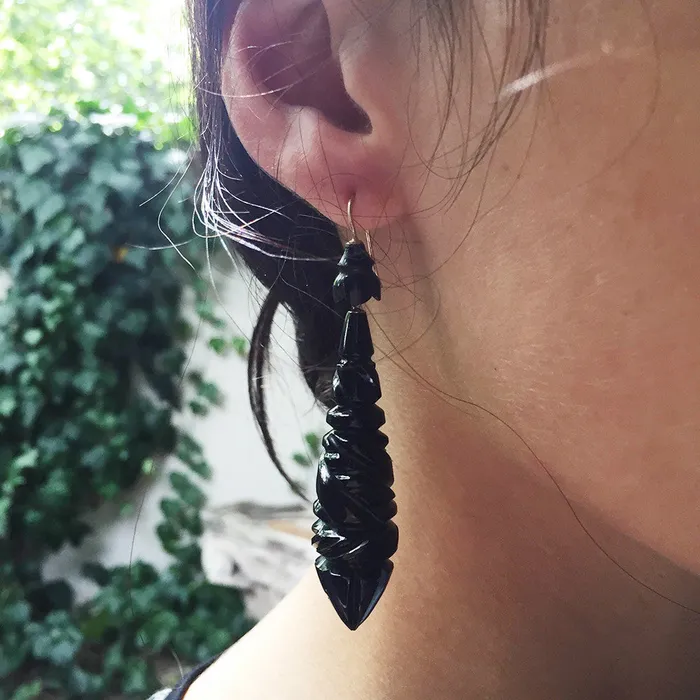 Earrings Bell Bird Antiques Victorian Jet Torpedo Earrings