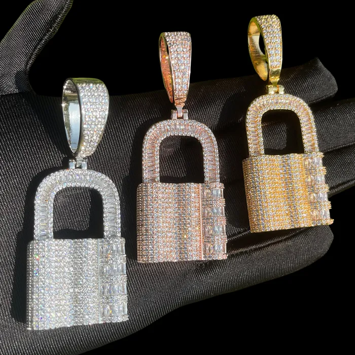 Necklaces Lock Iced Out Diamond Pendant Necklace Lock