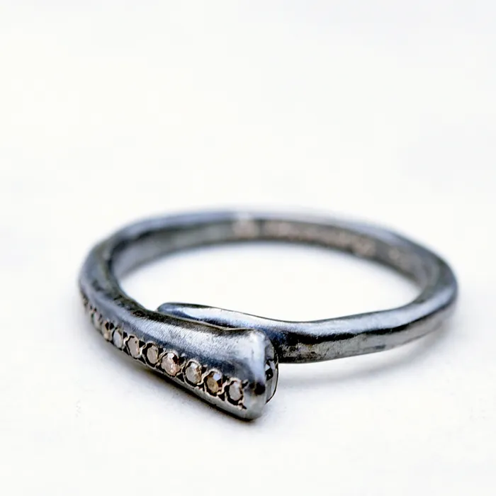 Rosa Maria Rings Rosa Maria Britt 2 Oxidized Silver Ring wCognac Diamonds