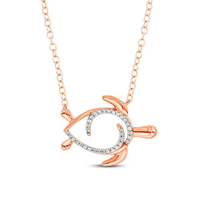 01 CT TW Natural Diamond Sideways Turtle Necklace in Sterling Silver with 14K Rose Gold Plate Goldia Necklaces 01 CT TW Natural Diamond Sideways Turtle Necklace in Sterling Silver with 14K Rose Gold Plate Goldia Necklaces
