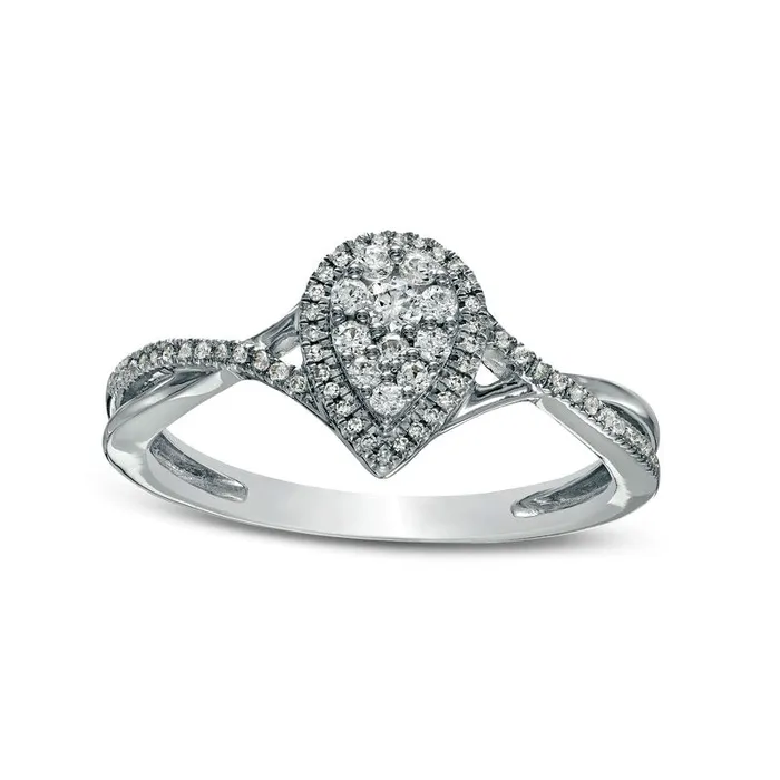 025 CT TW Composite PearShaped Natural Diamond Frame Twist Shank Ring in Solid 10K White Gold Goldia Rings 025 CT TW Composite PearShaped Natural Diamond Frame Twist Shank Ring in Solid 10K White Gold Goldia Rings