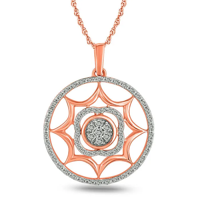025 CT TW Natural Diamond Cutout Medallion Pendant in 10K Rose Gold Goldia Necklaces 025 CT TW Natural Diamond Cutout Medallion Pendant in 10K Rose Gold Goldia Necklaces