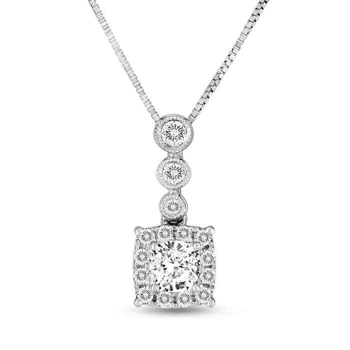 05 CT TW PrincessCut Natural Diamond Frame Antique VintageStyle Pendant in 10K White Gold Goldia Necklaces 05 CT TW PrincessCut Natural Diamond Frame Antique VintageStyle Pendant in 10K White Gold Goldia Necklaces