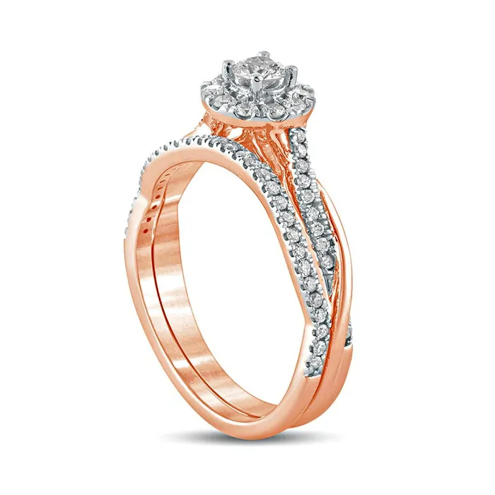 050 CT TW Natural Diamond Frame Twist Shank Bridal Engagement Ring Set in Solid 10K Rose Gold Goldia Rings 050 CT TW Natural Diamond Frame Twist Shank Bridal Engagement Ring Set in Solid 10K Rose Gold Goldia Rings