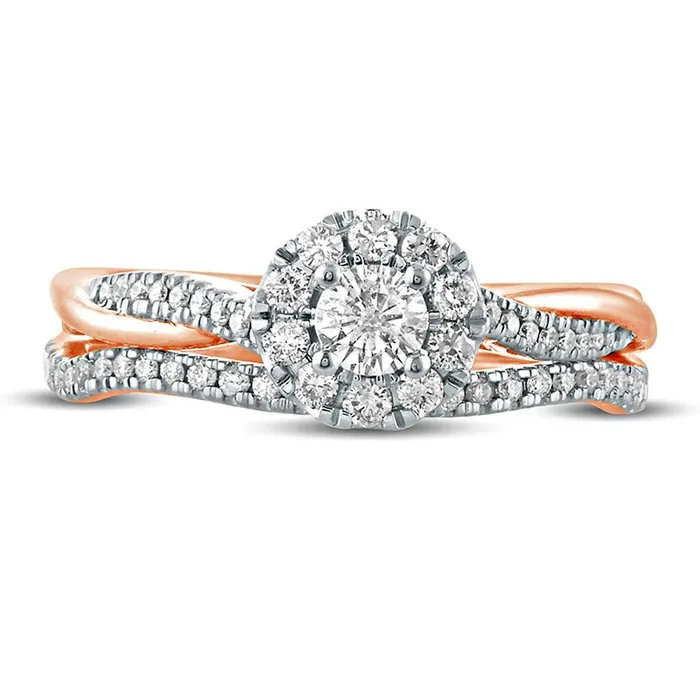 050 CT TW Natural Diamond Frame Twist Shank Bridal Engagement Ring Set in Solid 10K Rose Gold Goldia Rings 050 CT TW Natural Diamond Frame Twist Shank Bridal Engagement Ring Set in Solid 10K Rose Gold Goldia Rings