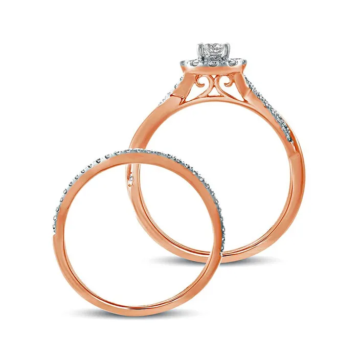 050 CT TW Natural Diamond Frame Twist Shank Bridal Engagement Ring Set in Solid 10K Rose Gold Goldia Rings 050 CT TW Natural Diamond Frame Twist Shank Bridal Engagement Ring Set in Solid 10K Rose Gold Goldia Rings