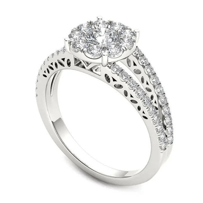 10 CT TW Natural Diamond Frame Split Shank Engagement Ring in Solid 14K White Gold Goldia Rings 10 CT TW Natural Diamond Frame Split Shank Engagement Ring in Solid 14K White Gold Goldia Rings