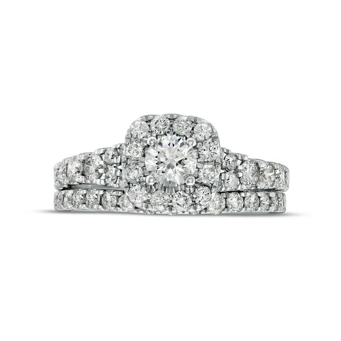 15 CT TW Natural Diamond CushionShaped Frame Split Shank Bridal Engagement Ring Set in Solid 10K White Gold Goldia Rings 15 CT TW Natural Diamond CushionShaped Frame Split Shank Bridal Engagement Ring Set in Solid 10K White Gold Goldia Rings