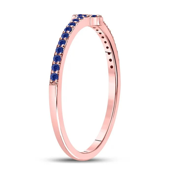 10k Rose Gold Round Blue Sapphire Cross Stackable Band Ring 16 Cttw gndatlanta Rings