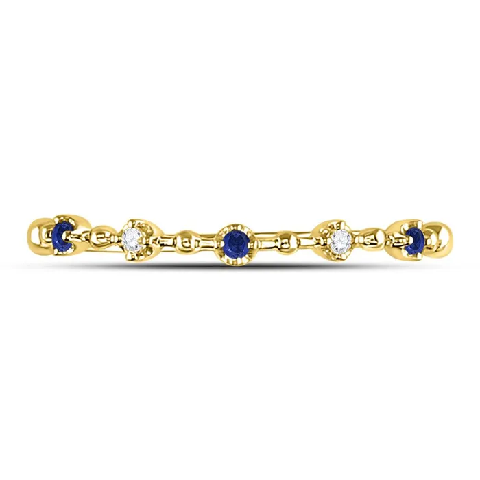 10k Yellow Gold Round Blue Sapphire Diamond Beaded Stackable Band Ring 120 Cttw gndatlanta Rings