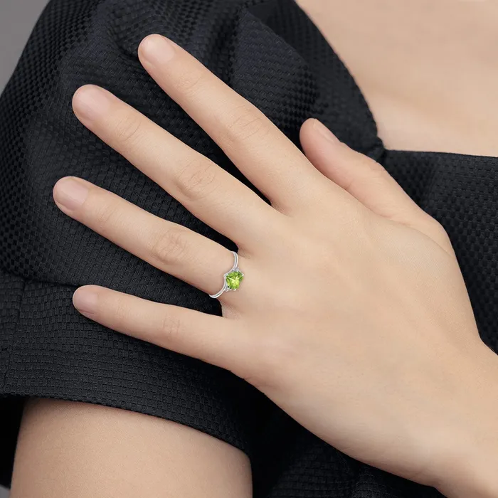 14k White Gold 6mm Heart Peridot AAA Real Diamond ring Goldiacom Rings