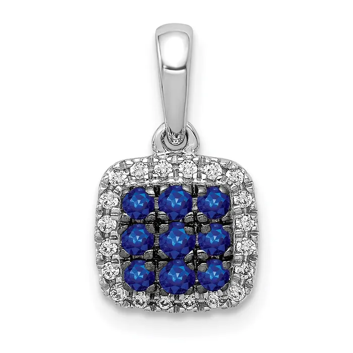 14k White Gold Real Diamond and Sapphire Square Halo Pendant Goldia Necklaces 14k White Gold Real Diamond and Sapphire Square Halo Pendant Goldia Necklaces