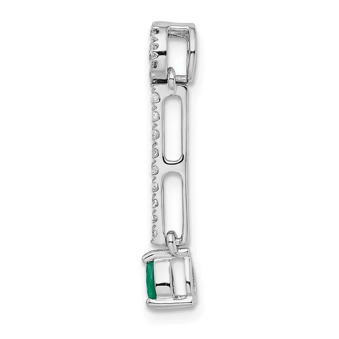14k White Gold Real Diamond and Teardrop Emerald Fancy Pendant Goldia Necklaces