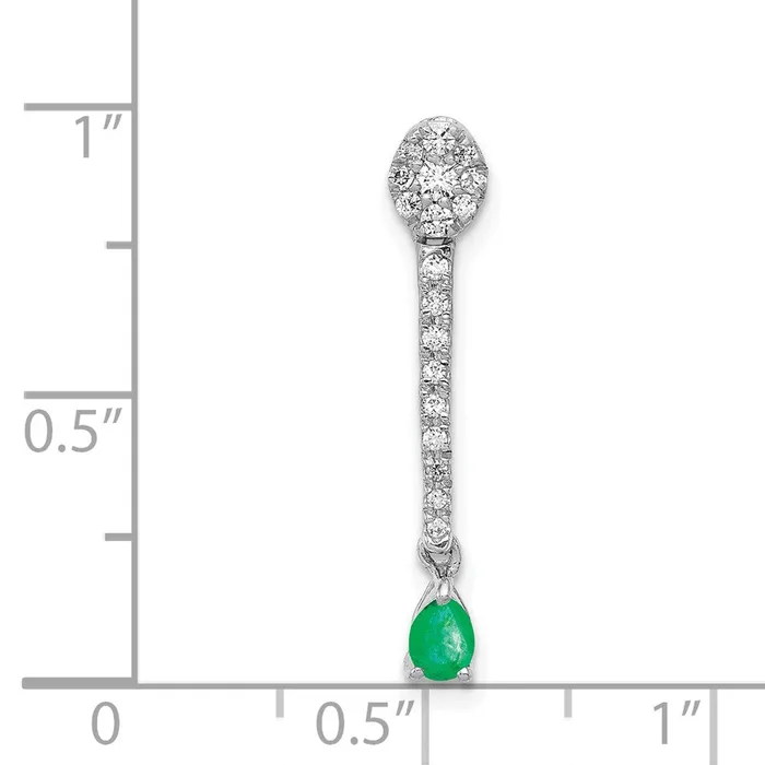 14k White Gold Real Diamond and Teardrop Emerald Fancy Pendant Goldia Necklaces