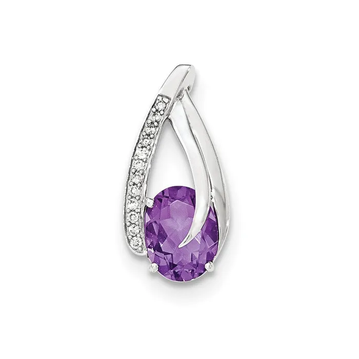 14K White Gold Real Diamond u0026 Amethyst Polished Chain Slide Pendant Goldia Necklaces 14K White Gold Real Diamond u0026 Amethyst Polished Chain Slide Pendant Goldia Necklaces