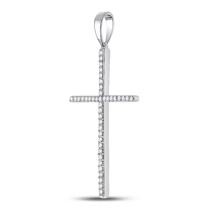 14k White Gold Round Diamond Cross Pendant 16 Cttw gndatlanta Necklaces
