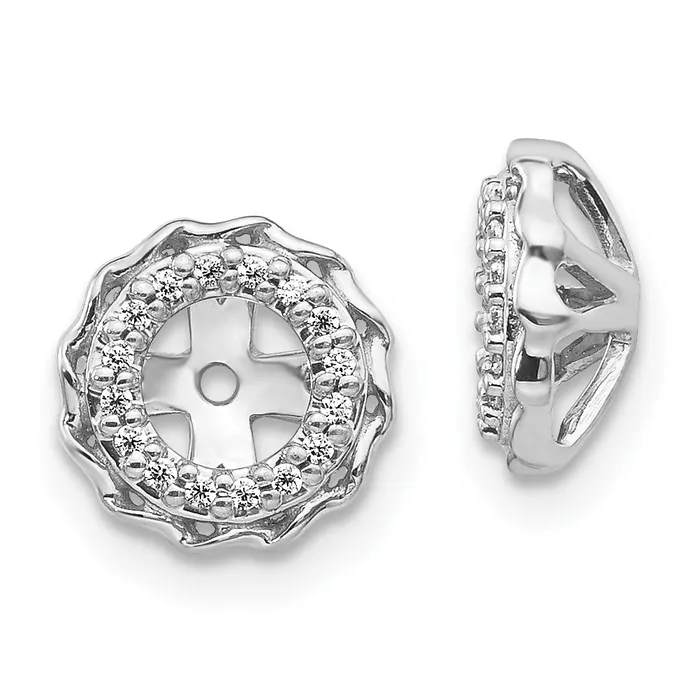 14K White Gold Twisted Edge Diamond Earring Jackets goldiaca Earrings