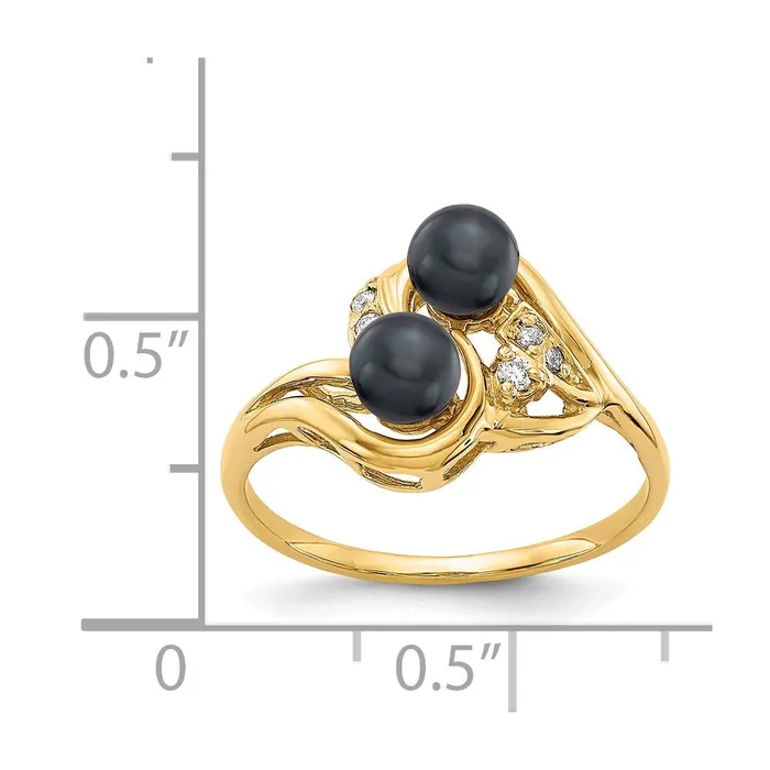 14K Yellow Gold 45mm Black FW Cultured Pearl AAA Real Diamond ring Goldiacom Rings