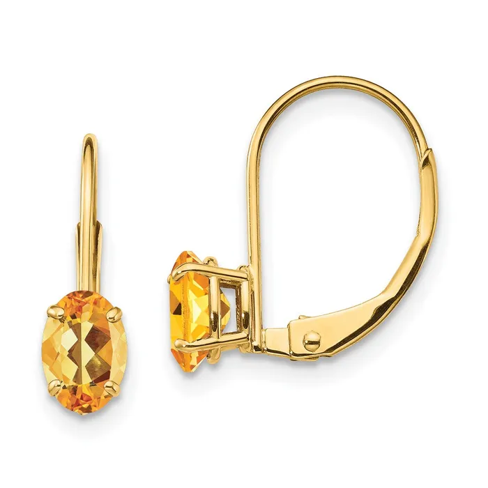 14k Yellow Gold 6x4mm Oval Citrine Leverback Earrings Goldia Earrings