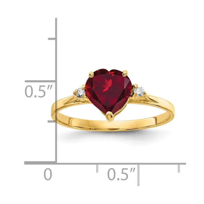 14K Yellow Gold 7mm Heart Created Ruby AAA Real Diamond ring Goldiacom Rings