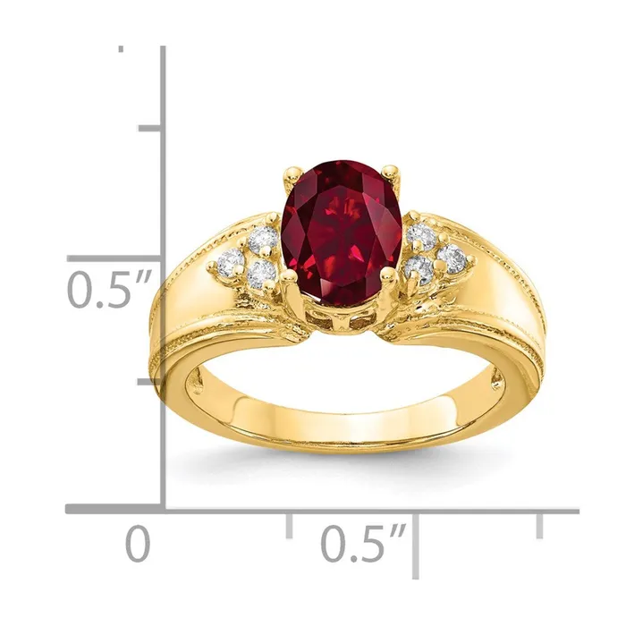 14K Yellow Gold 8x6mm Oval Created Ruby A Real Diamond ring Goldia Rings