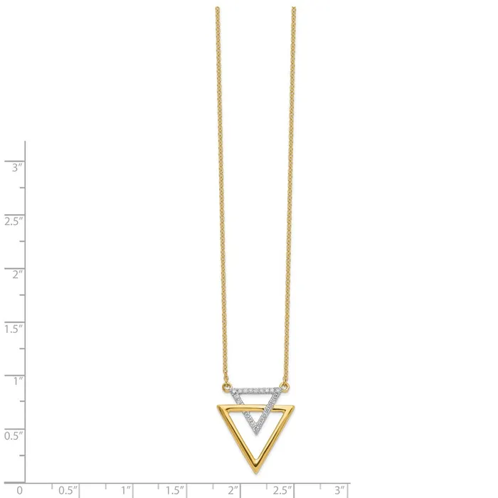 14K Yellow Gold Polished Double Triangle Real Diamond 18in Necklace Goldia Necklaces