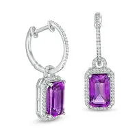 Earrings Goldia Elongated EmeraldCut Amethyst and White Topaz Frame Doorknocker Drop Earrings in Sterling Silver Earrings Goldia Elongated EmeraldCut Amethyst and White Topaz Frame Doorknocker Drop Earrings in Sterling Silver