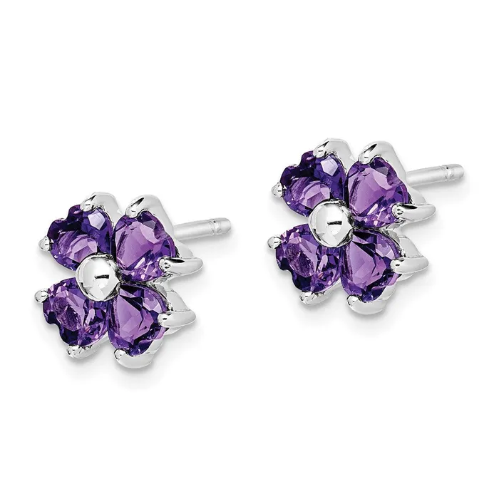 Earrings Goldia Sterling Silver Rhodium Plated Amethyst Flower Post Earrings