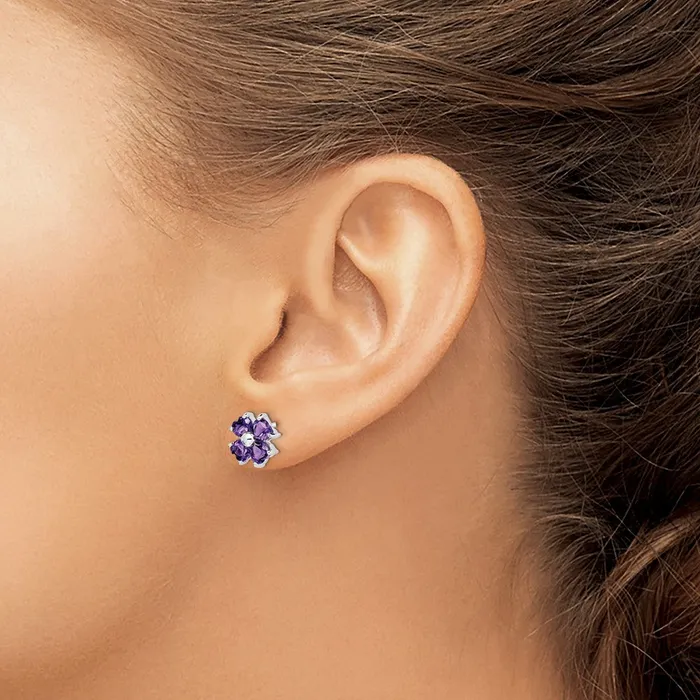 Earrings Goldia Sterling Silver Rhodium Plated Amethyst Flower Post Earrings
