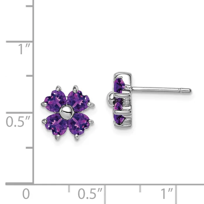Earrings Goldia Sterling Silver Rhodium Plated Amethyst Flower Post Earrings