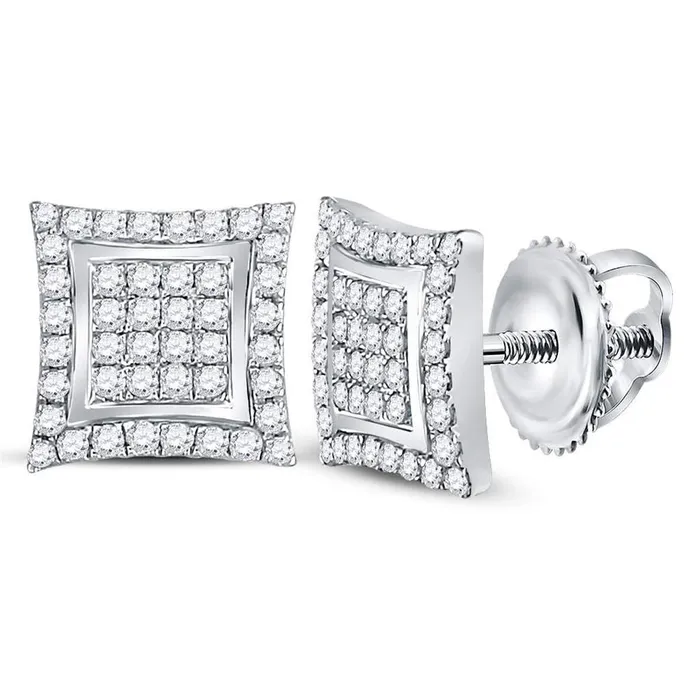 Earrings Sterling Silver Round Diamond Square Kite Cluster Earrings 12 Cttw gndatlanta