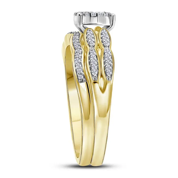 gndatlanta 10k Yellow Gold Round Diamond Cluster Bridal Wedding Ring Set 14 Cttw Rings