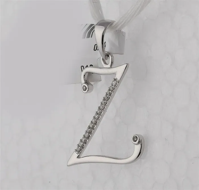 gndatlanta Necklaces 14k White Gold Round Diamond Initial Z Letter Pendant 112 Cttw
