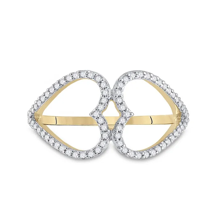 gndatlanta Rings 10k Yellow Gold Round Diamond Negative Space Heart Ring 15 Cttw