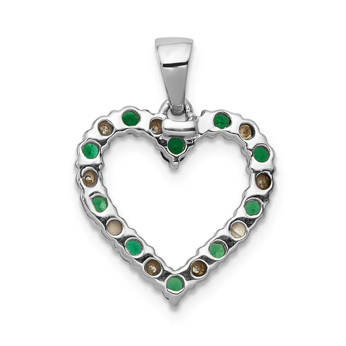 Goldia 14k White Gold Real Diamond and Emerald Heart Pendant Necklaces