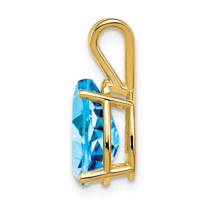 Goldia 14K Yellow Gold 10x7mm Pear Blue Topaz Checker pendant Necklaces
