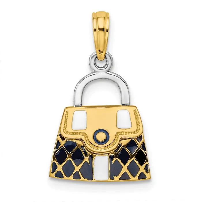 Goldia Charm Necklaces 14k Yellow Rhodium Gold Rhodium 3D Black Opens Quilted Handbag Charm Goldia Charm Necklaces 14k Yellow Rhodium Gold Rhodium 3D Black Opens Quilted Handbag Charm