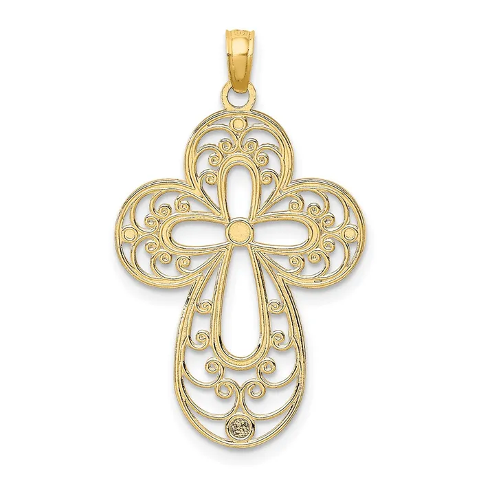 Goldia Charm Necklaces 14k Yellow Rhodium Gold W Rhodium DC Filigree Cross Charm