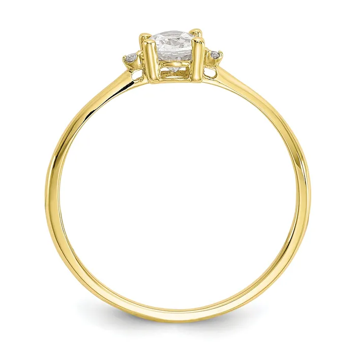 Goldiacom 10k Yellow Gold Polished Geniune Diamond and White Topaz Birthstone Ring Rings
