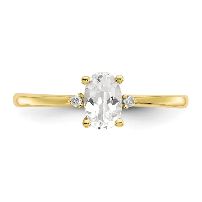 Goldiacom 10k Yellow Gold Polished Geniune Diamond and White Topaz Birthstone Ring Rings