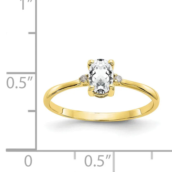 Goldiacom 10k Yellow Gold Polished Geniune Diamond and White Topaz Birthstone Ring Rings
