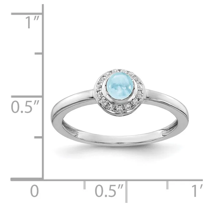 Goldiacom 14k White Gold Real Diamond and Cabochon Aquamarine Ring Rings