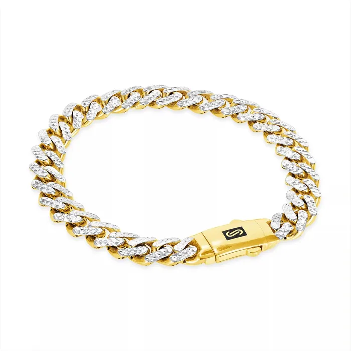 Goldiacom Bracelets 10k Yellow Gold 9mm Monaco Miami Cuban Link Diamond Cut Pave Chain Bracelet 9